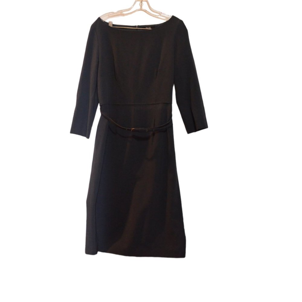 TAXI Dark Grey Suit Dress 3/4 Sleeves Belt Lining Size 48/170 (M)